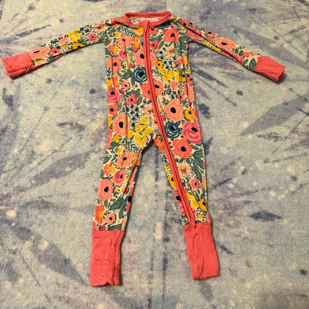 Little Sleepies Floral Kids Footie - Red, Yellow, Green